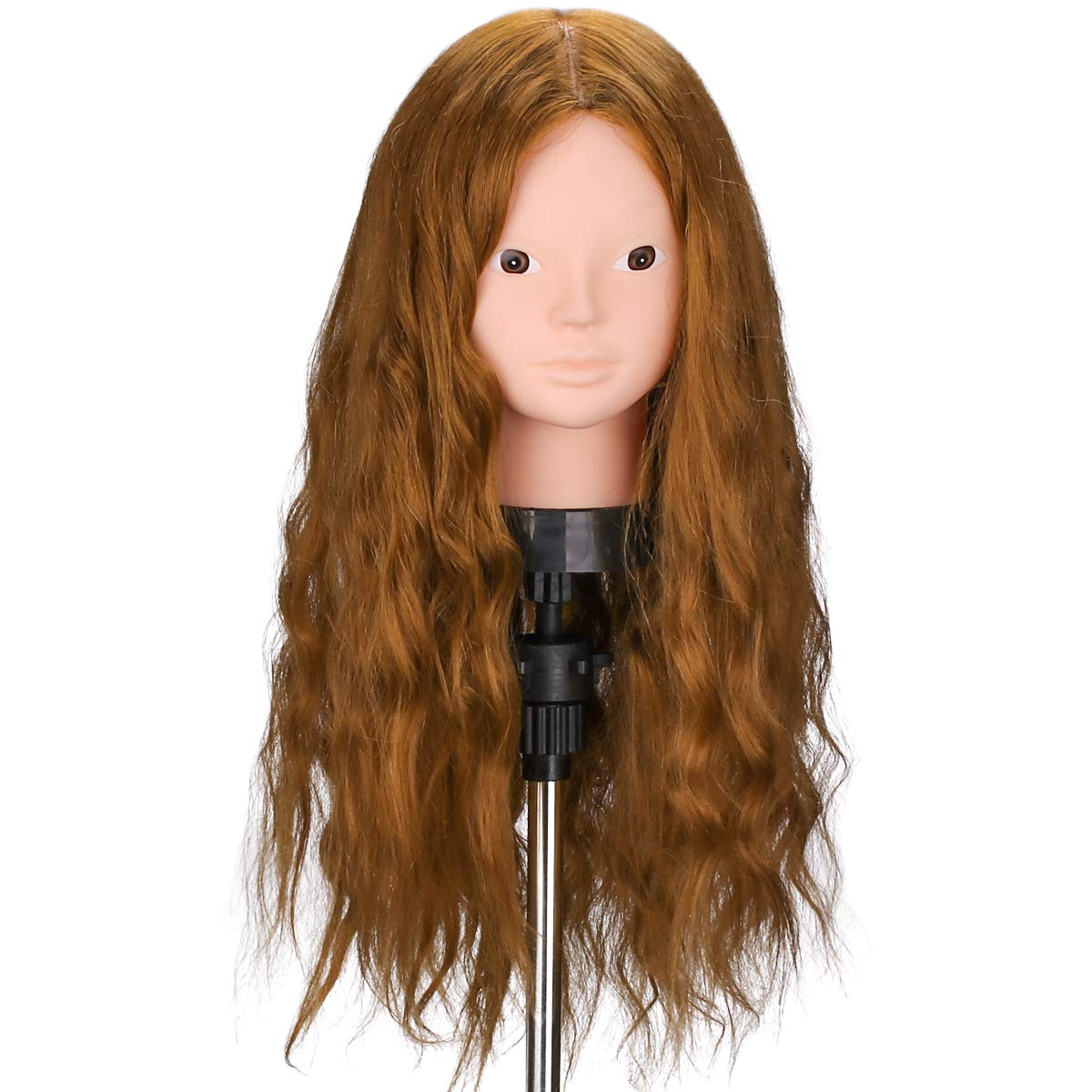 Frisurenkopf,Frisierkopf Echthaar 80%,60cm/23.5 Zoll Echthaar Haar Frisierkopf Schminkpuppe Kopf, Bilden Make-up Friseur Übungskopf Praxis Schaufensterpuppe Kopf mit DIY Haare Frisuren Set