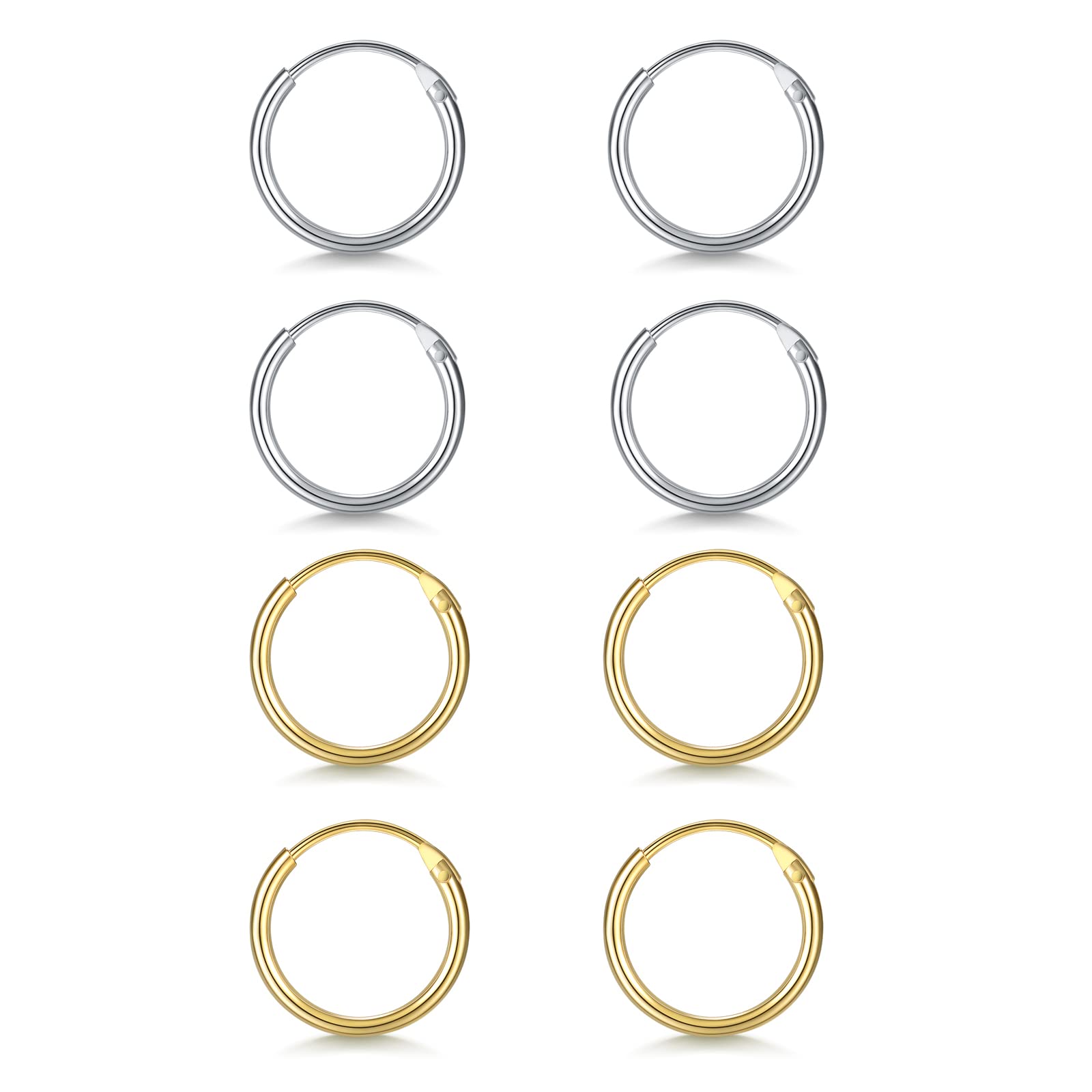 Silver Hoop Earrings- Cartilage Earring Small Hoop Earrings for Women Men,4 Pairs of Hypoallergenic 925 Sterling Silver Tragus Earrings