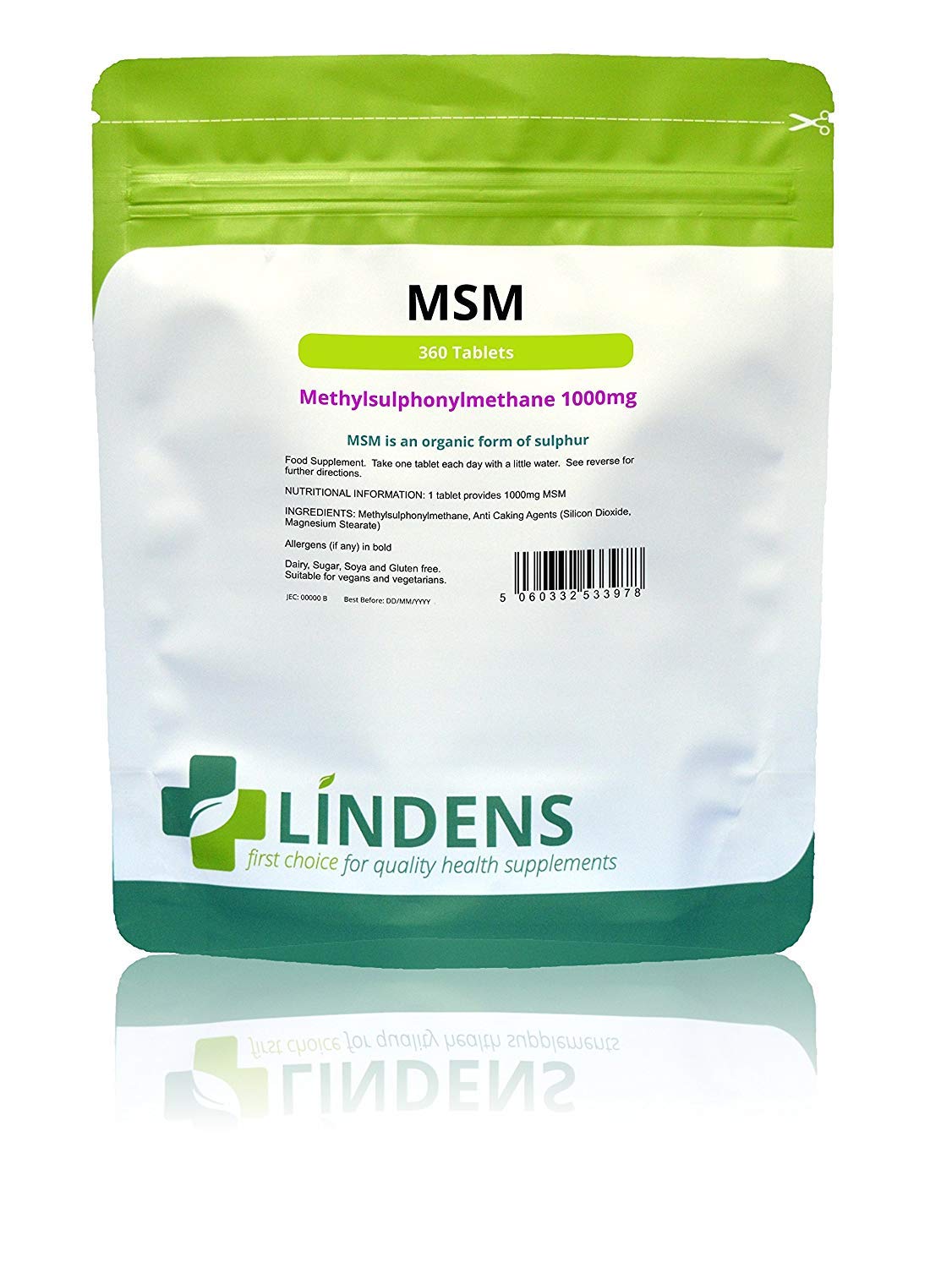 MSM 1000mg - 360 Vegan Tablets - 1-A-Day - UK Made - Rich in Sulphur, Joint Support, Tissue, Enzyme, Compound Support | Natural Sulfur | (Methylsulfonylmethane) | (12+ Months Supply)