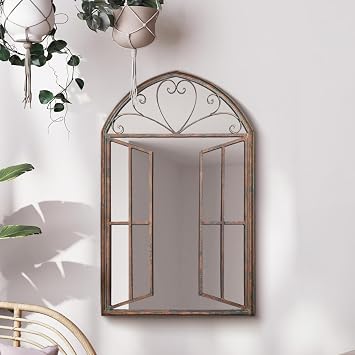 The Kirkby - Rustic Metal Arched Shaped Decorative Window Effect Wall Mirror 36" X 24" 92CM X 61CM