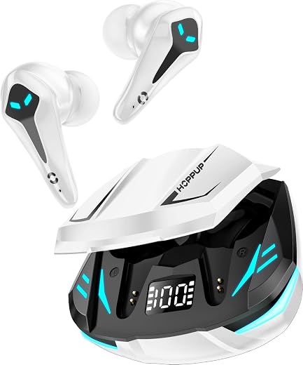 HOPPUP Predator Xo3 Gaming Earbuds with 35MS Low Latency, 13MM Drivers &amp; 50H Playtime Bluetooth (White, True Wireless)