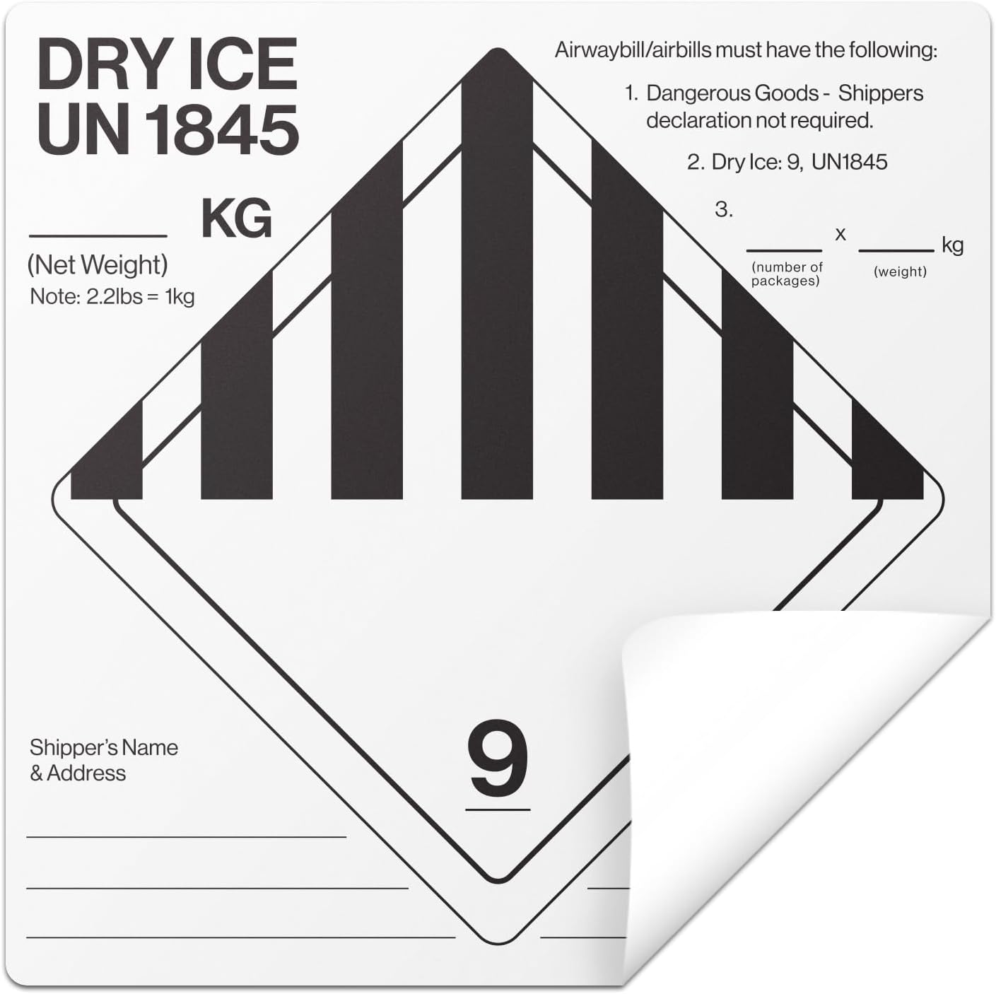 Dry Ice UN1845 Shipping Labels, 6" x 6", Black/White, 2 Pack | For Refrigerated and Frozen Products, Shipped with Dry Ice, 600 Labels