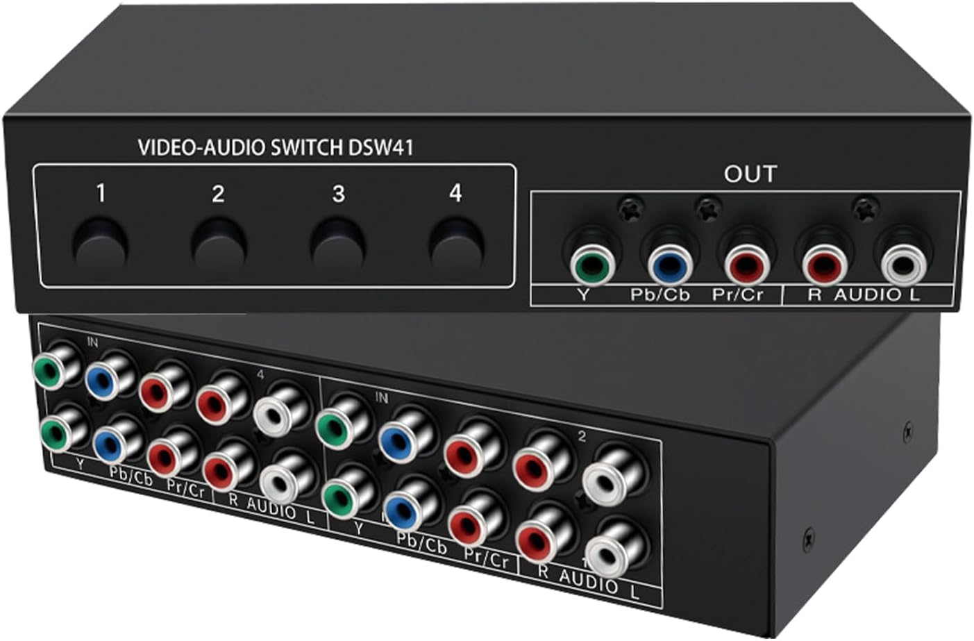 Component AV Video Switch Box 4 in 1 Out, BolAAzuL 4 Port 5 RCA YPbPr Cable RGB Component AV Switcher Selector Converter 4-Way Plug & Play for Retro Gaming PS2 Wii Xbox DVD Player TV