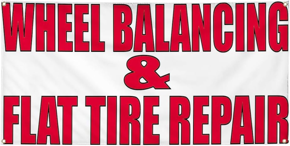 Vinyl Banner Multiple Sizes Wheel Balancing & Flat Tire Repair #2 Automotive Outdoor Weatherproof Industrial Yard Signs White 4 Grommets 16x40Inches