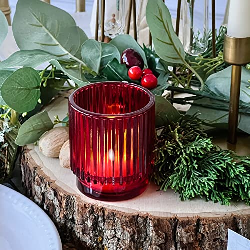 Kate Aspen Vintage Ribbed Red Glass Tealight & Votive Candle Holders (Set Of 6), Fall Decor, Boho Decor, Shelf Decoration (27206Rd) #TOP6