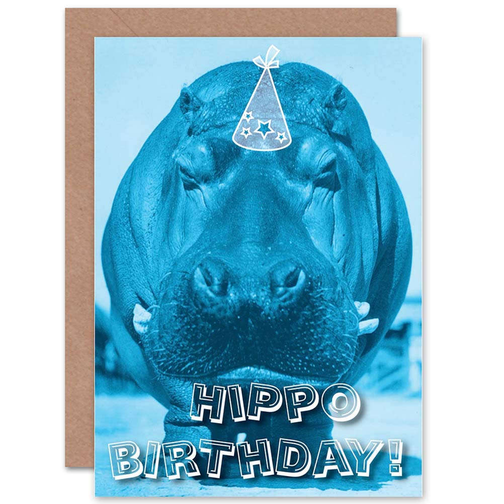 Birthday Celebration Happy Hippo Pun Fun Present Blank Greeting Card