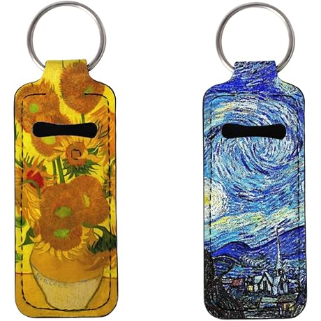 GLUDEAR Van Gogh Chapstick Holder Keychains Carry Case