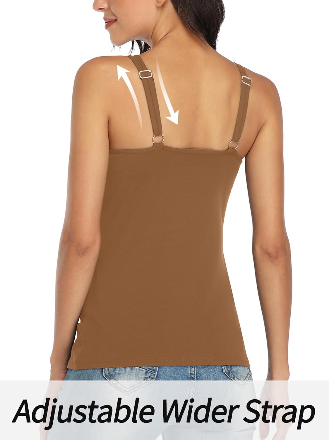 Women's Cotton Tank Top with Shelf Bra Adjustable Wider Strap Camisole Basic Cami Tanks image 4