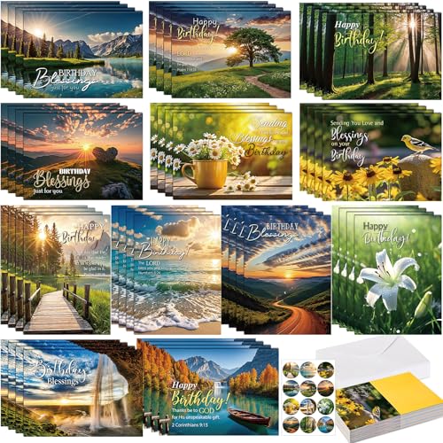 Motiskyy 48 Pack Religious Christian Birthday Cards Bulk with Scripture