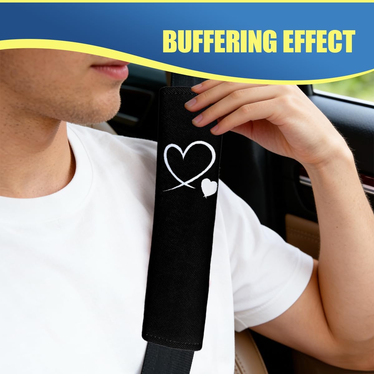 Craedli 2PCS Heart-Shaped Car Seat Belt Covers, Comfortable Auto Seat Shoulder Strap Pads Protect Neck, Cute Soft Vehicle Safe Harness Pad for Most Cars (Black)
