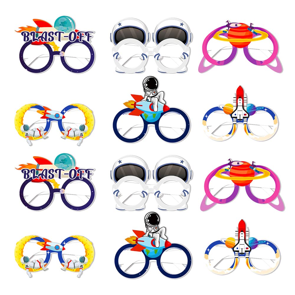GotGala 12 Pieces Outer Space Eyeglasses Outer Space Theme Birthday Party Decorations Rocket Ship Planet Glasses Photo Booth Props for Outer Space Birthday Party Supplies