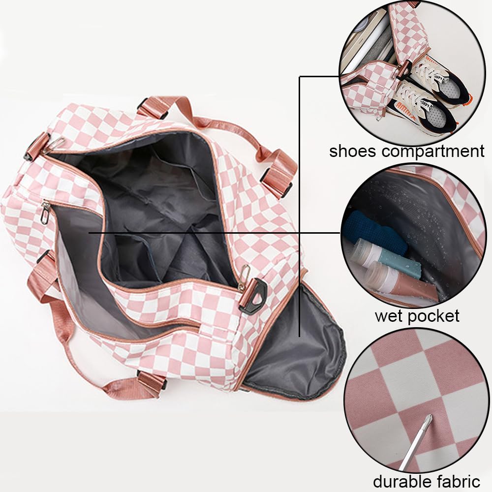Checkered Sports Duffel Bags for Women/Men, Gym Bag with Shoes Compartment & Wet Pocket - Image 4