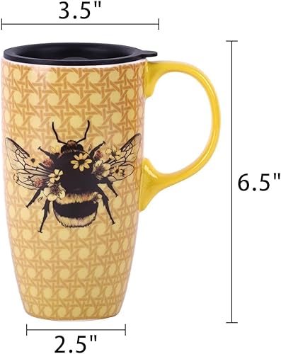 Miniatura 7 de DUSVALLY Taza de viaje de cerámica reutilizable de 17 onzas con tapa y asa, taza de café de cerámica con caja de color para los amantes del café,