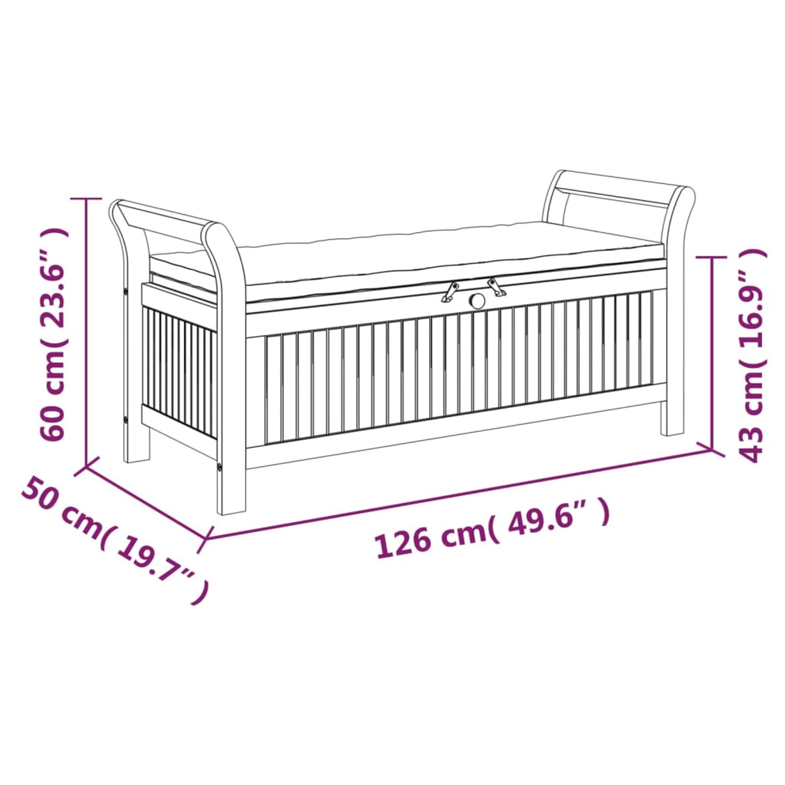 Tidyard Garten Truhenbank mit Kissen Gartenbank Gartentruhe Holzbank Sitztruhe Gartenbox Auflagenbox Kissenbox Spieltruhe Sitzbank für Terrasse Garten Balkon 126 cm Massivholz Akazie