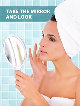 Macaki Double-Sided Handheld Mirror with 1X/5X Magnification, 21 x 11 cm