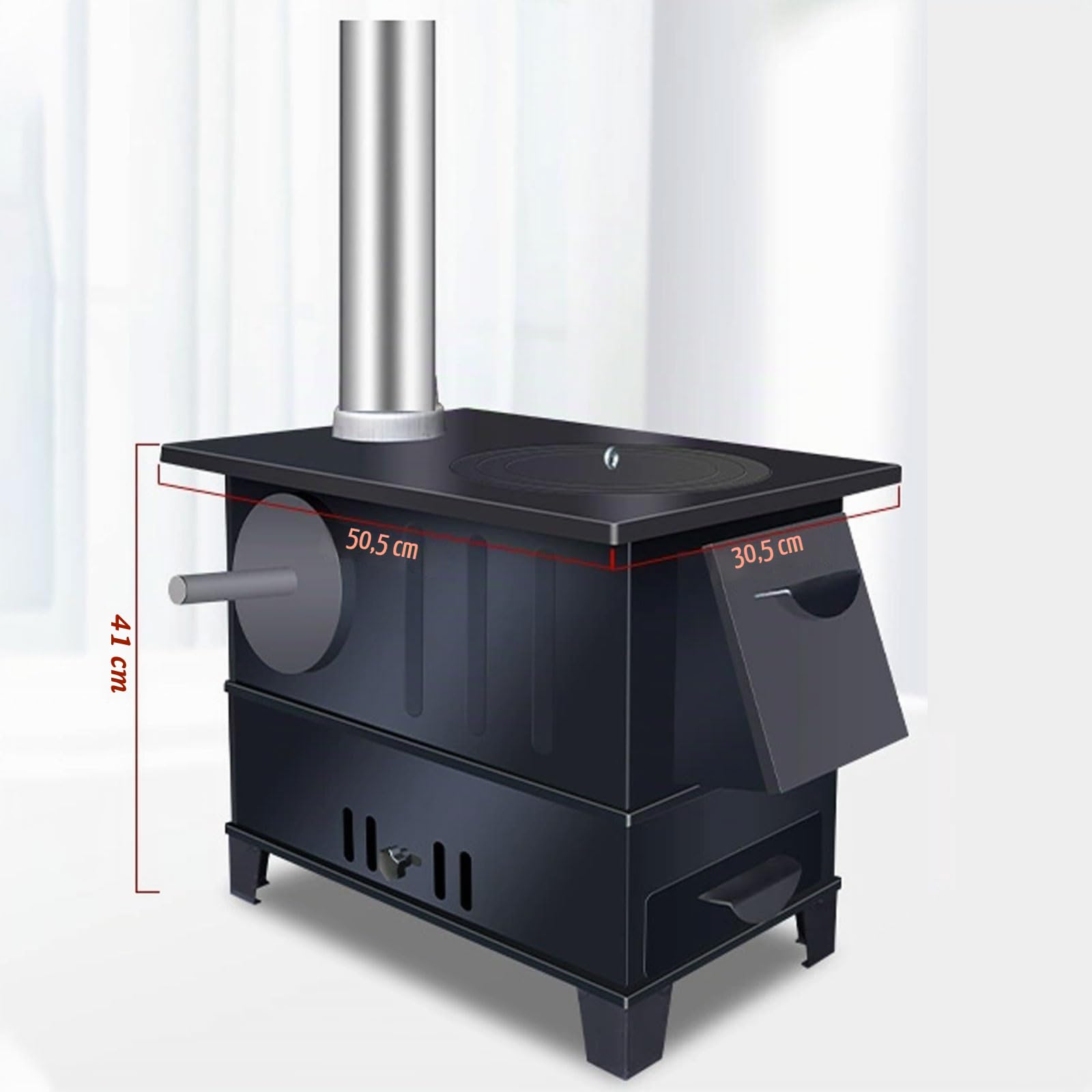 Stufa A Pellet Stufa A Legna Con Forno Struttura in Lamiera D'acciaio Focolare Di Grande Capacità Forno A Legna Include Camino, Gancio E Pinza(50.5 * 30.5 * 41cm)