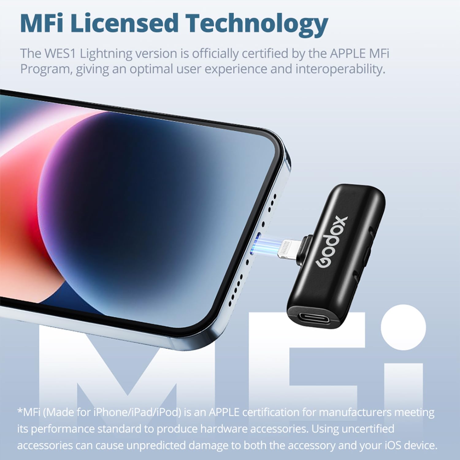 GODOX WES1 KIT2 – Drahtloses Lavalier-Mikrofon für iPhone, MFi-Zertifiziert, ENC-Rauschunterdrückung, professionelle Aufnahme mit 48 kHz/16 Bit, Reichweite 200 m, für YouTube/Interviews (WES1 KIT2)