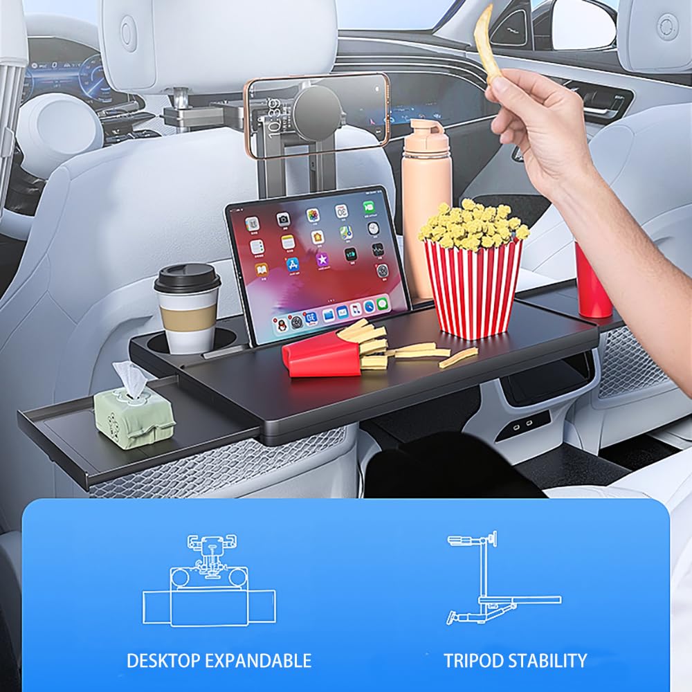 NEWFUN Auto Tisch für Rücksitz Beifahrer, Schreibtisch mit Getränkehalter und Handyhalter, Laptop Schreibtisch für Autofahrten
