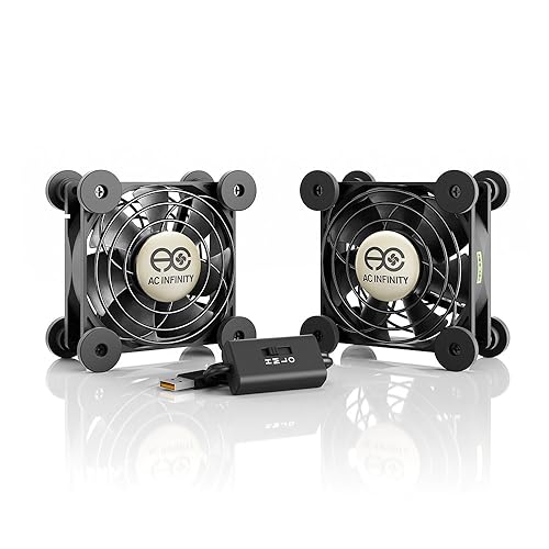 AC Infinity MULTIFAN S5, Quiet Dual 80mm USB Fan, UL-Certified for Receiver DVR PlayStation Xbox Computer Cabinet Cooling - Black - 80 mm