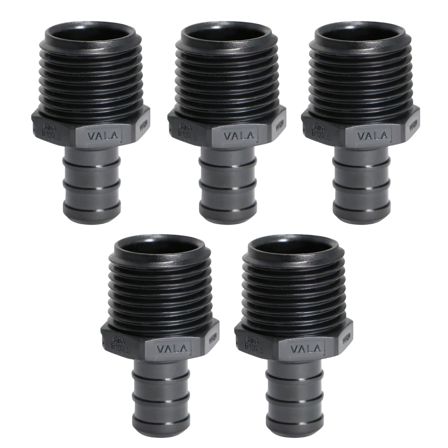 XFITTING 1/2 inch Pex x 1/2 inch Male NPT Adapter, Poly Alloy Pex Male, Plastic Male - Crimp Pex B, Black, 5 Pieces