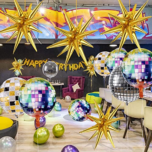 Cadeya 12 Pcs Disco Ball Balloons, Huge Gold Explosion Star Aluminum Foil Balloons For Birthday, Bachelorette Party, 70S 80S 90S Theme Disco Party Decorations Supplies #TOP2