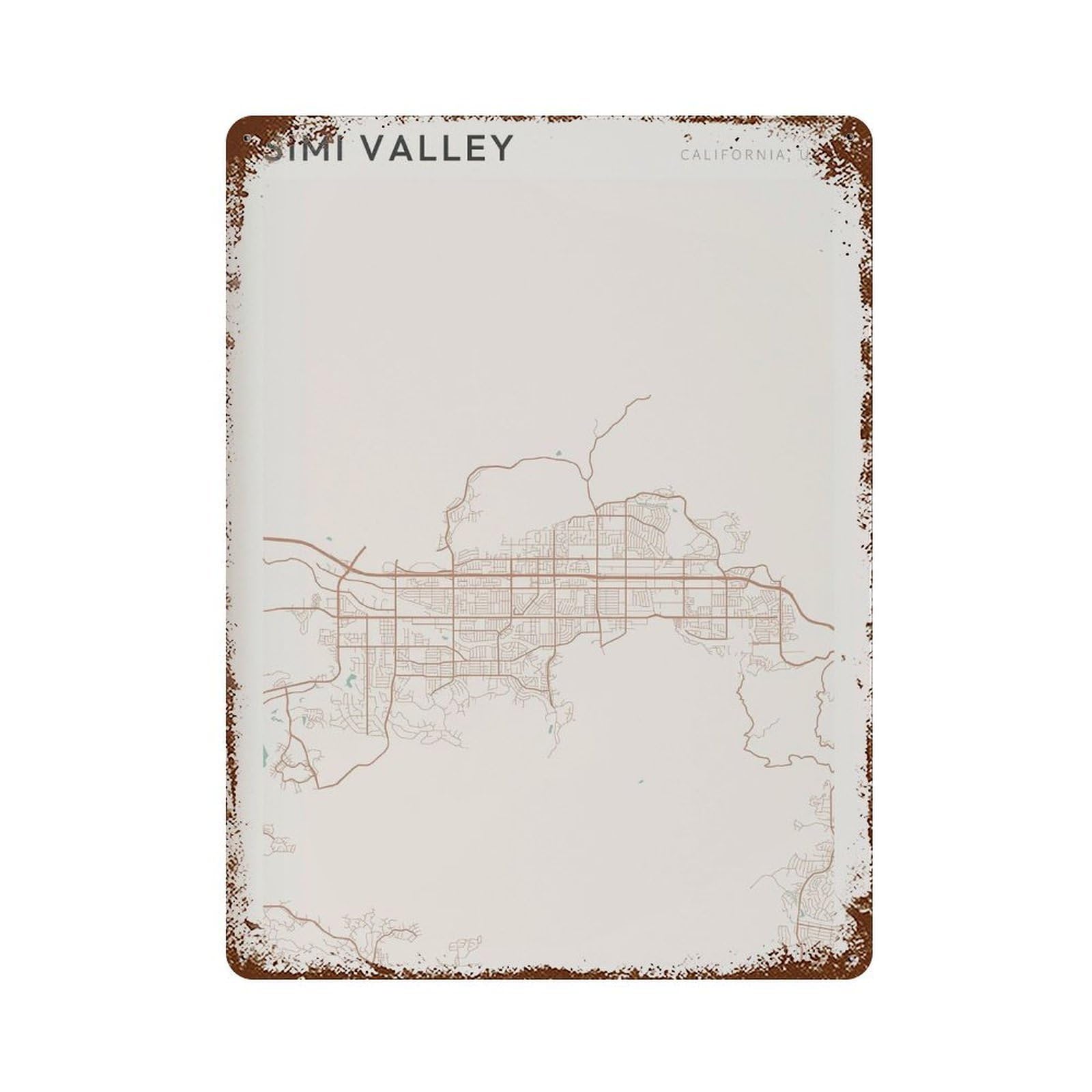 xiaoxiaoshen Simi Valley Map California Travel Gift Farmhouse Decor Wall Decor Art Metal Tin Poster Modern Home Decor Art Home Bar Shop Decorations Vintage Sign 40x30cm