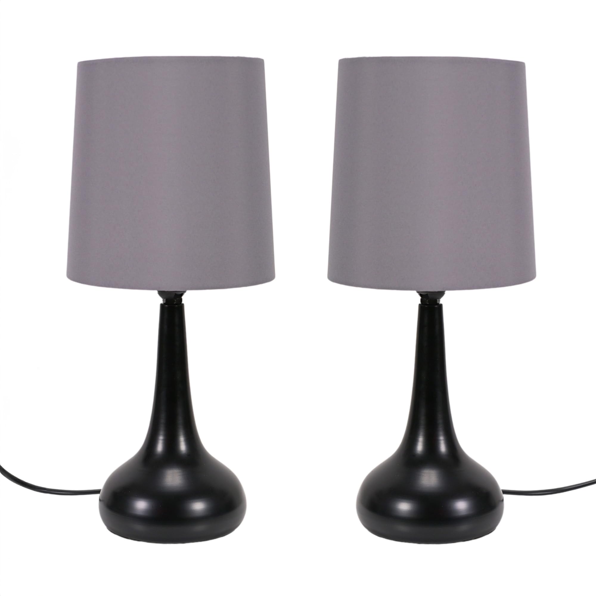 Valuelights Teardrop Black Touch Table Lamp With Gey Shade And Bulb 2 Pack