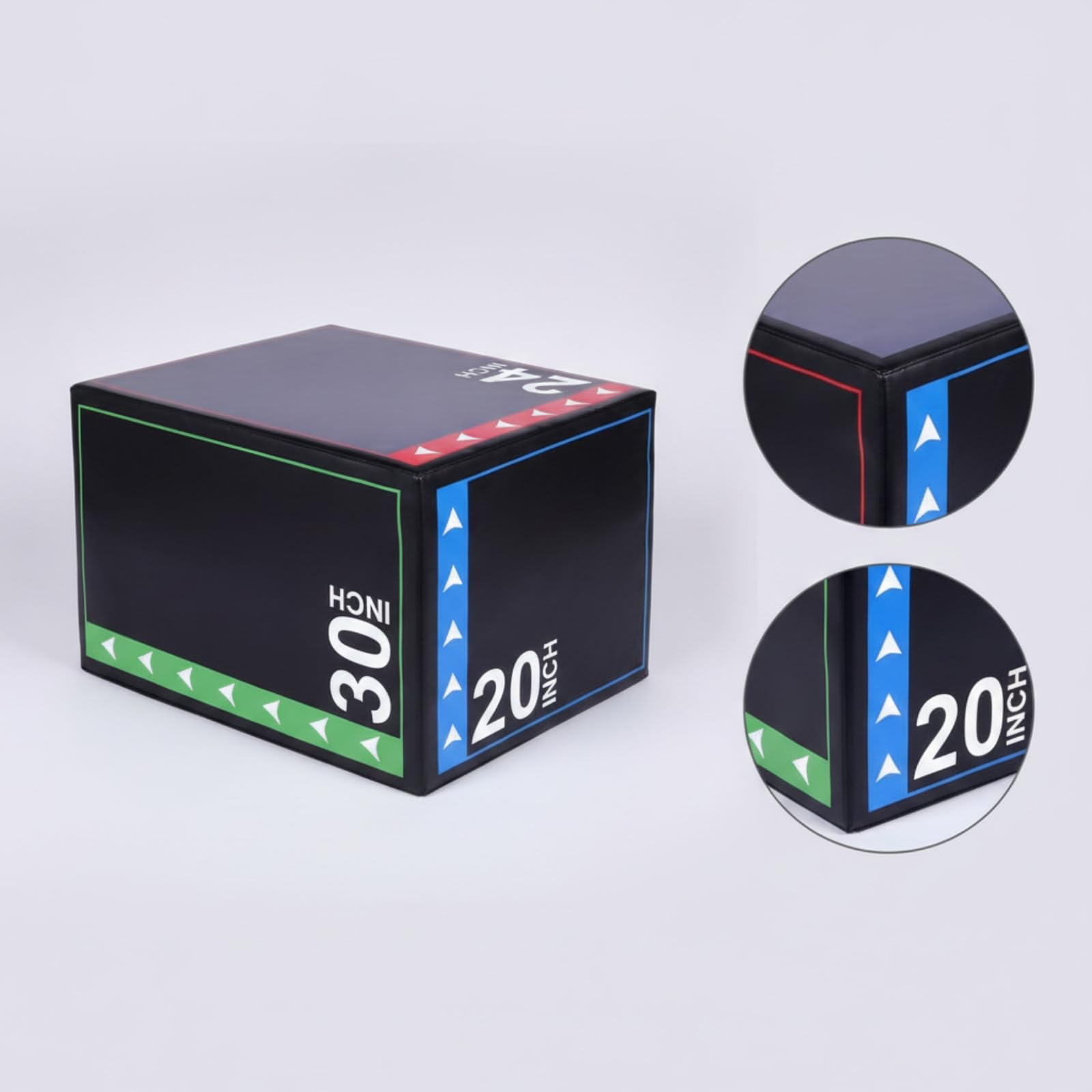 Jump Cubo Allenamento Plyometrico Box Salto Box Step Piattaforma Fitness con Nucleo in Schiuma Rigida E Rivestimento in Pelle E Indicatori in Pollici | Antiscivolo, Morbido, Pedana Pliometrica in Schiuma, per Palestra, Appassionati di Fitness