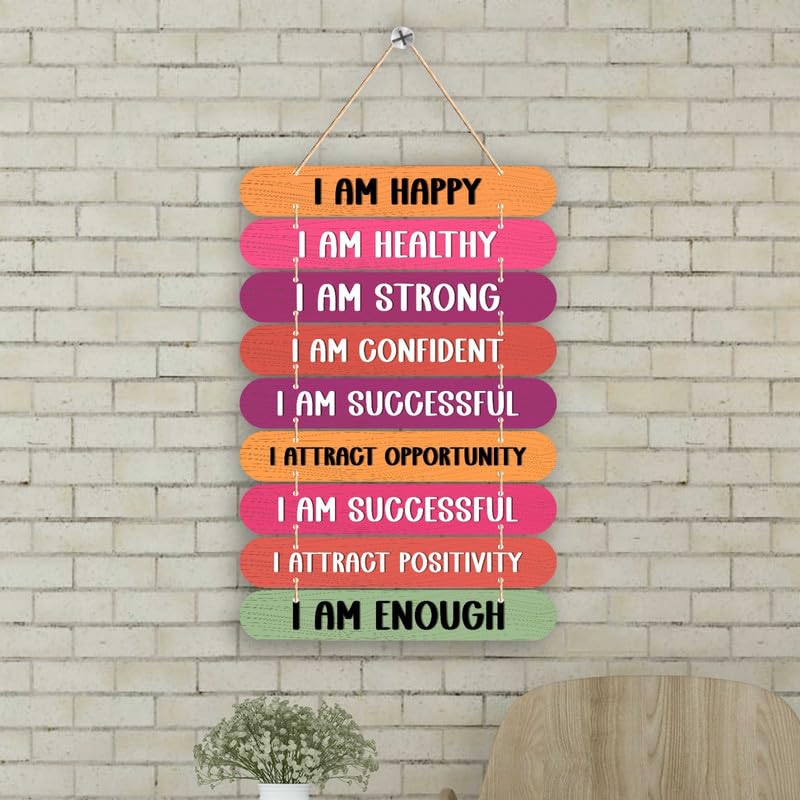Millionminds Inspirational Wall Hanging Decor, Positive Affirmations Board with 9 Colorful Planks, Motivational Home Office Decoration, WH110-image-43