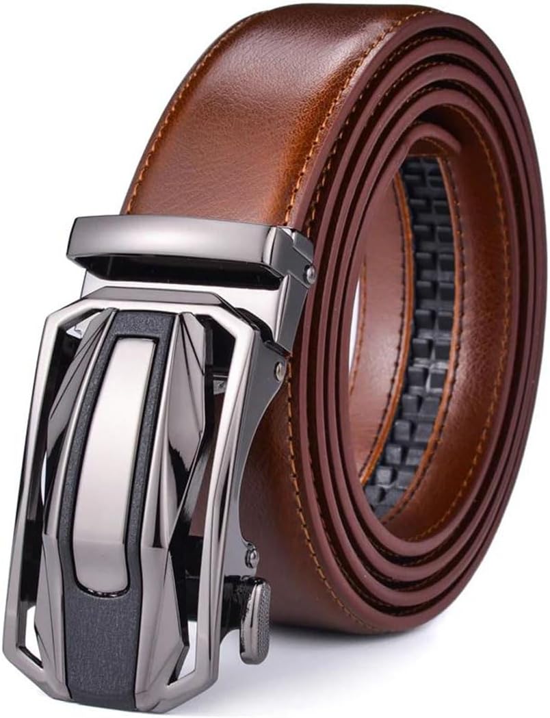 Men's Plus Size Leather Dress Belt With Slide Click Automatic Buckle Casual Formal Jeans Pants