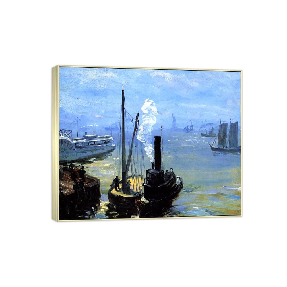 SDYSKKUG William Glackens Canvas Wall Art Prints for Living Room. Tugboat 48x40cm Silver Frame