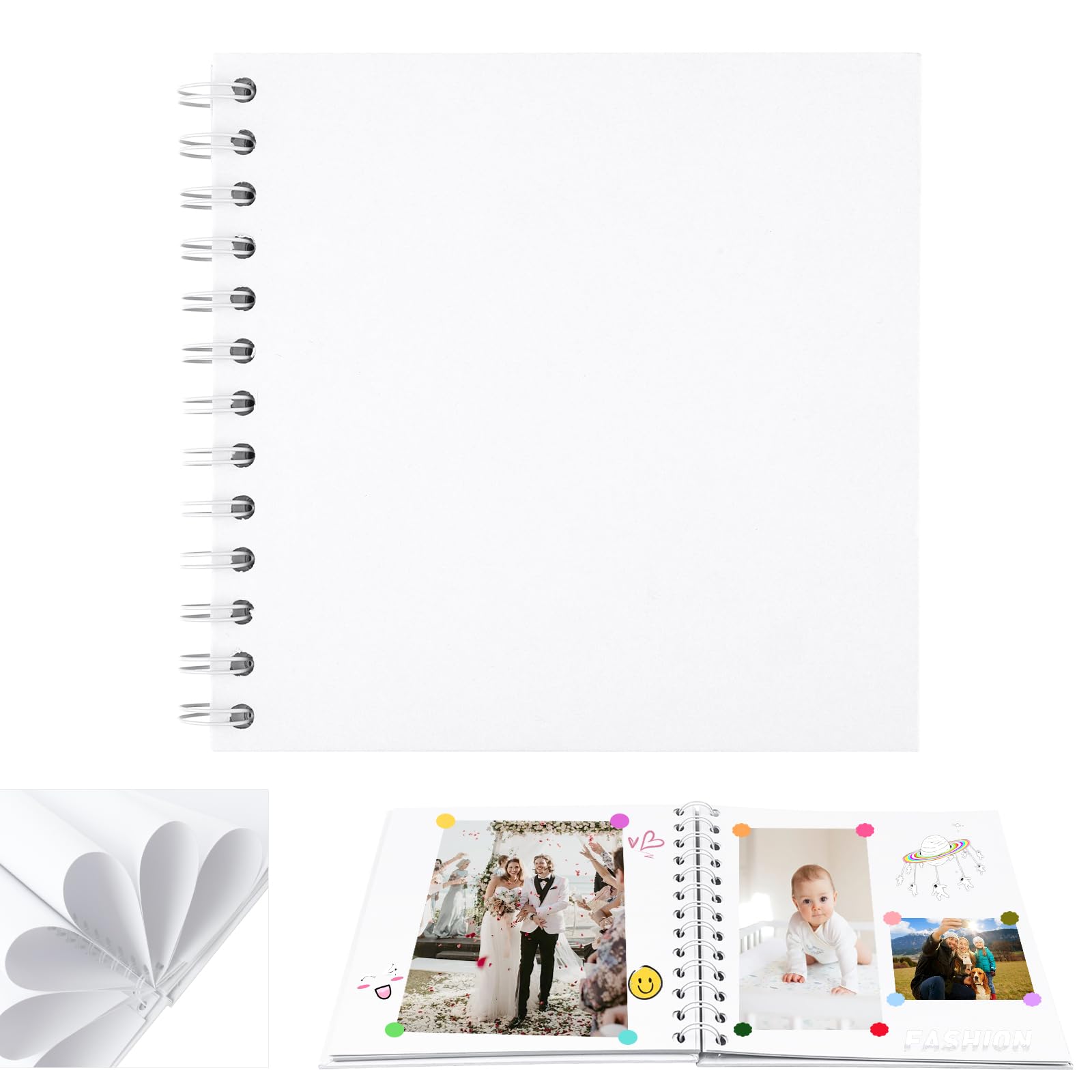 Small Scrapbook, DIY Scrap Book Photo Album with 20 Sheets | 40 Pages Papers, Hardback Mini Memory Book to Write in and Photos, Wedding, Travel, Anniversary, Birthday Christmas Gifts,17x17cm (White)