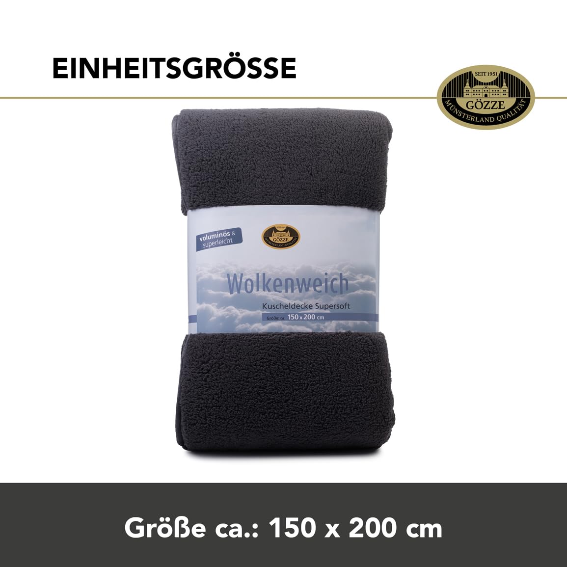 Gözze - Wolkenweich Kuscheldecke, Schaffellimitat, 100% Polyester (Mikrofaser), 150 x 200 cm - Anthrazit