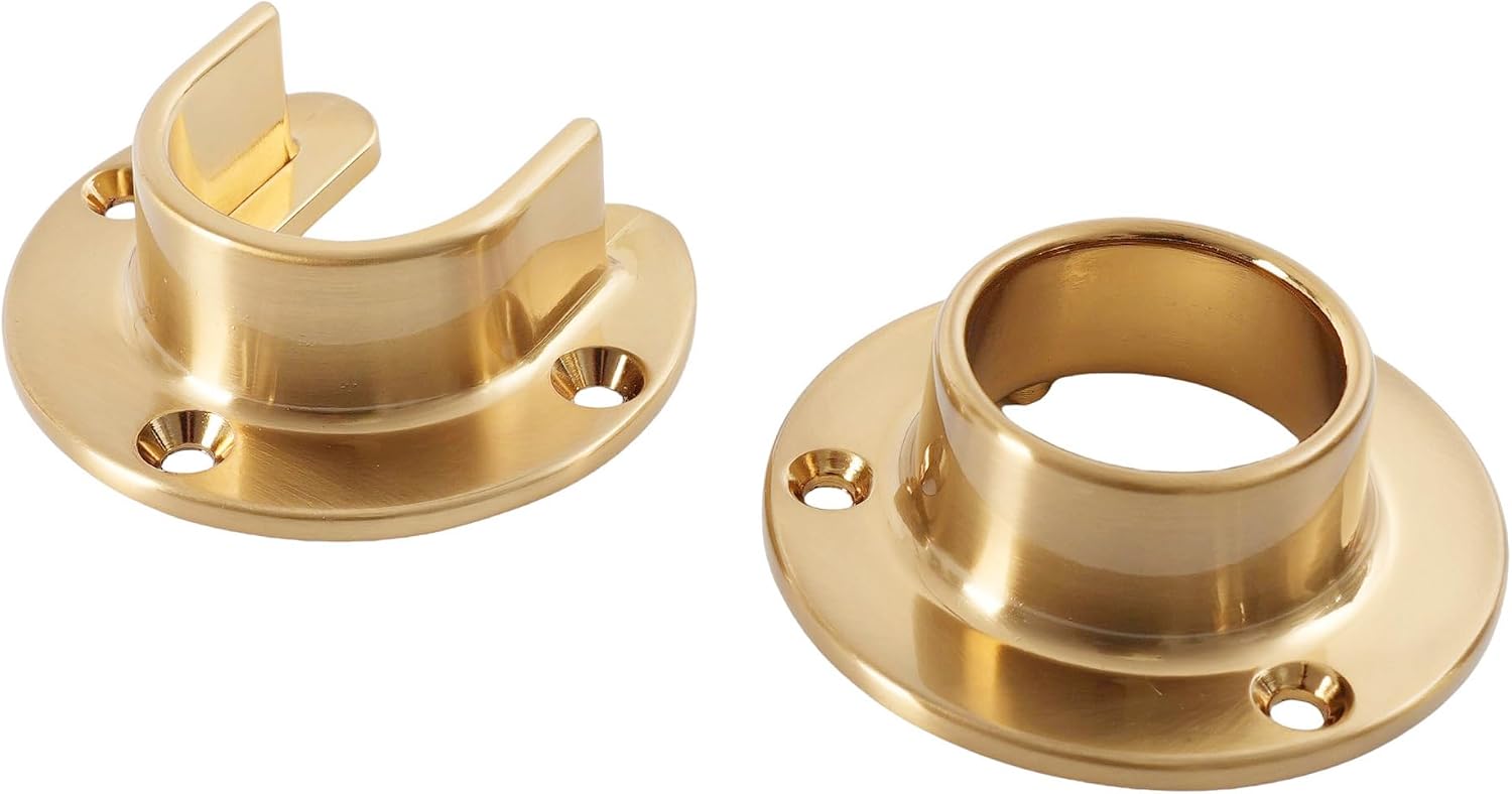 1 Pair Heavy Duty Champagne Bronze Zinc Closet Pole Sockets Rod End Support Flange Rod Holder Set Wall Mount Pipe Bracket with Screws for Closet Wardrobe Shower Curtain Rod (Fit 33mm 1-1/4",)