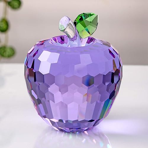 Miniatura 2 de DOJOZ Pisapapeles de cristal de manzana, regalos de cumpleaños, decoraciones artesanales para el hogar, adornos coleccionables (morado)