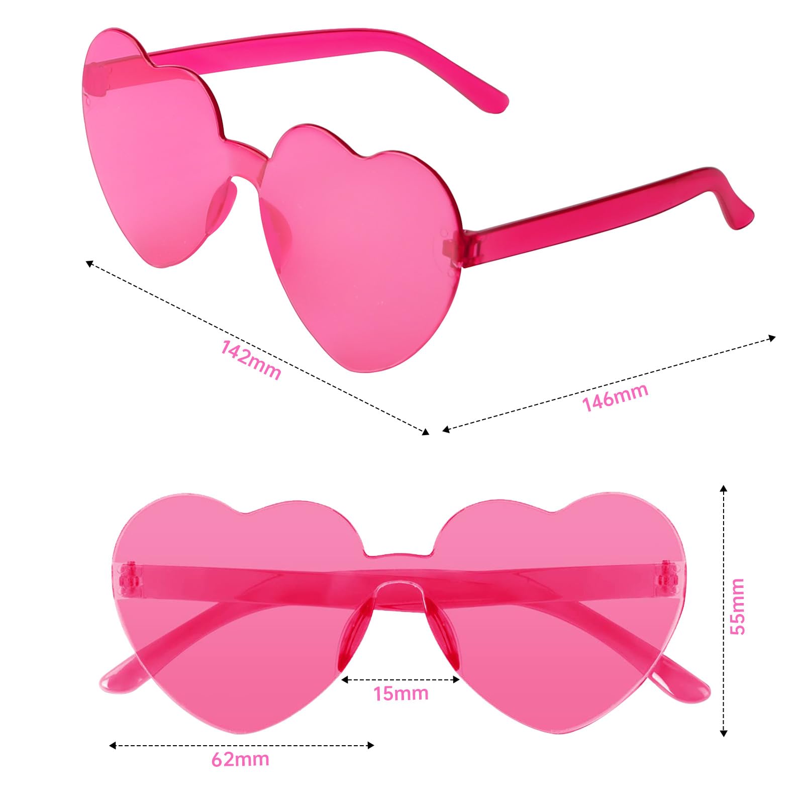 Yomaido Pink Heart Shape Sunglasses| Glasses for Party 3 Packs, Funky Festival Glasses Eyeglasses Rimless Multipacks for Adult Unisex, Kids - Image 2