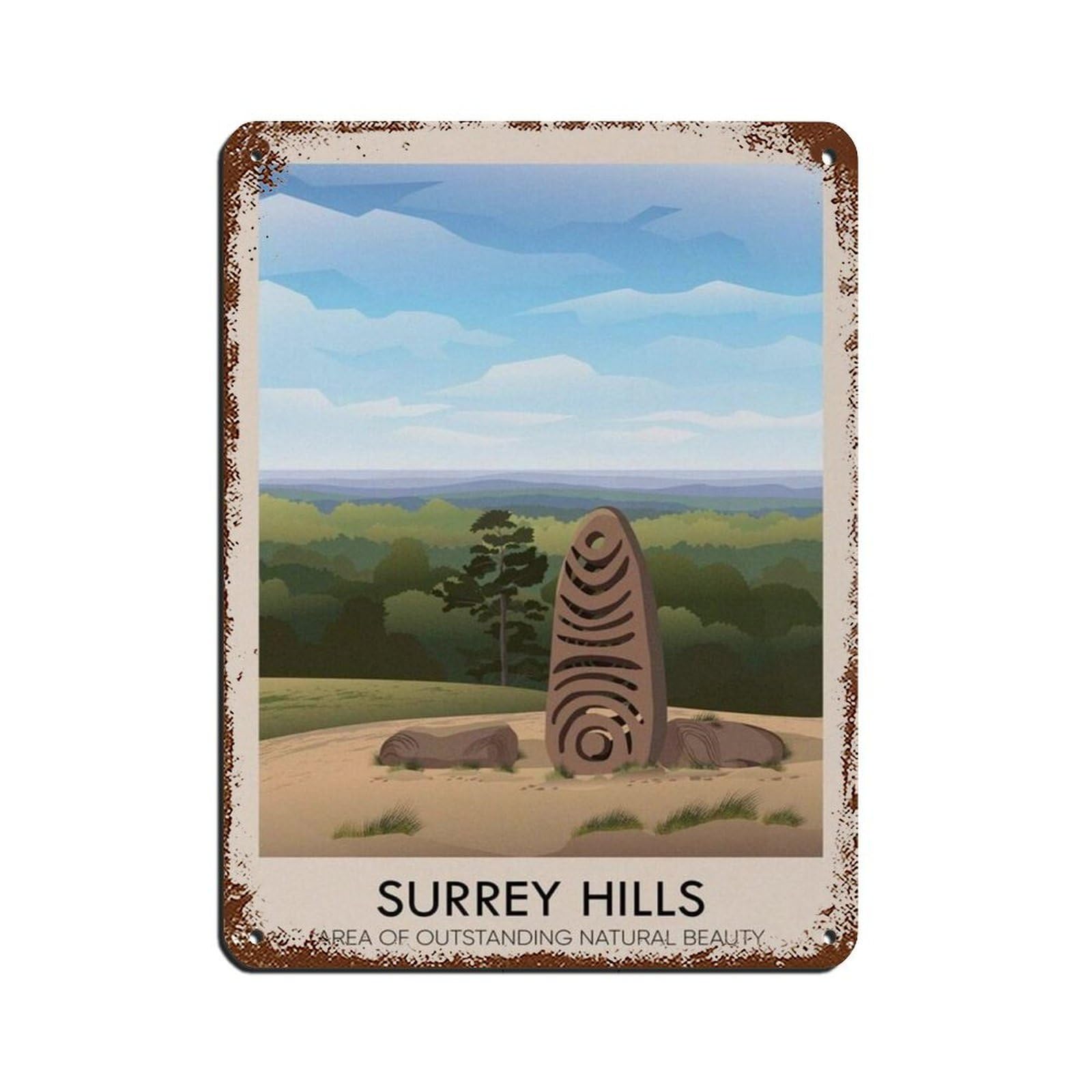 Lxwnze 30L X 40W Cm Surrey Hills Aonb Travel Poster,Leith Hill Retro Poster Metal Tin Sign Chic Art Retro Iron Painting Bar People Cave Cafe Family Garage Poster Wall Decoration 12X16inch(30X40cm)