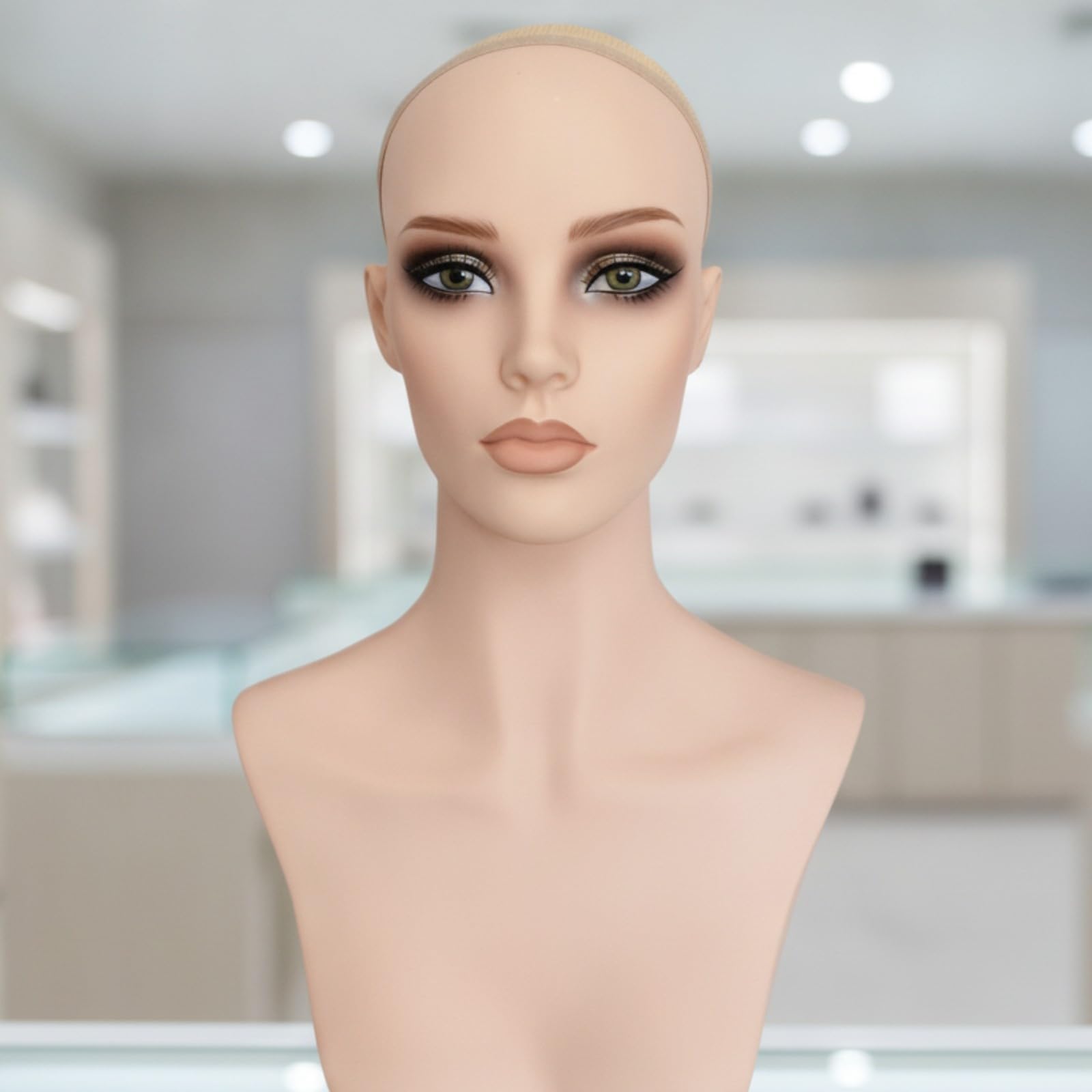 Busto Espositore Femminile Liscio Solida, Testa Espositiva in PVC, Parrucchieri, Truccatori