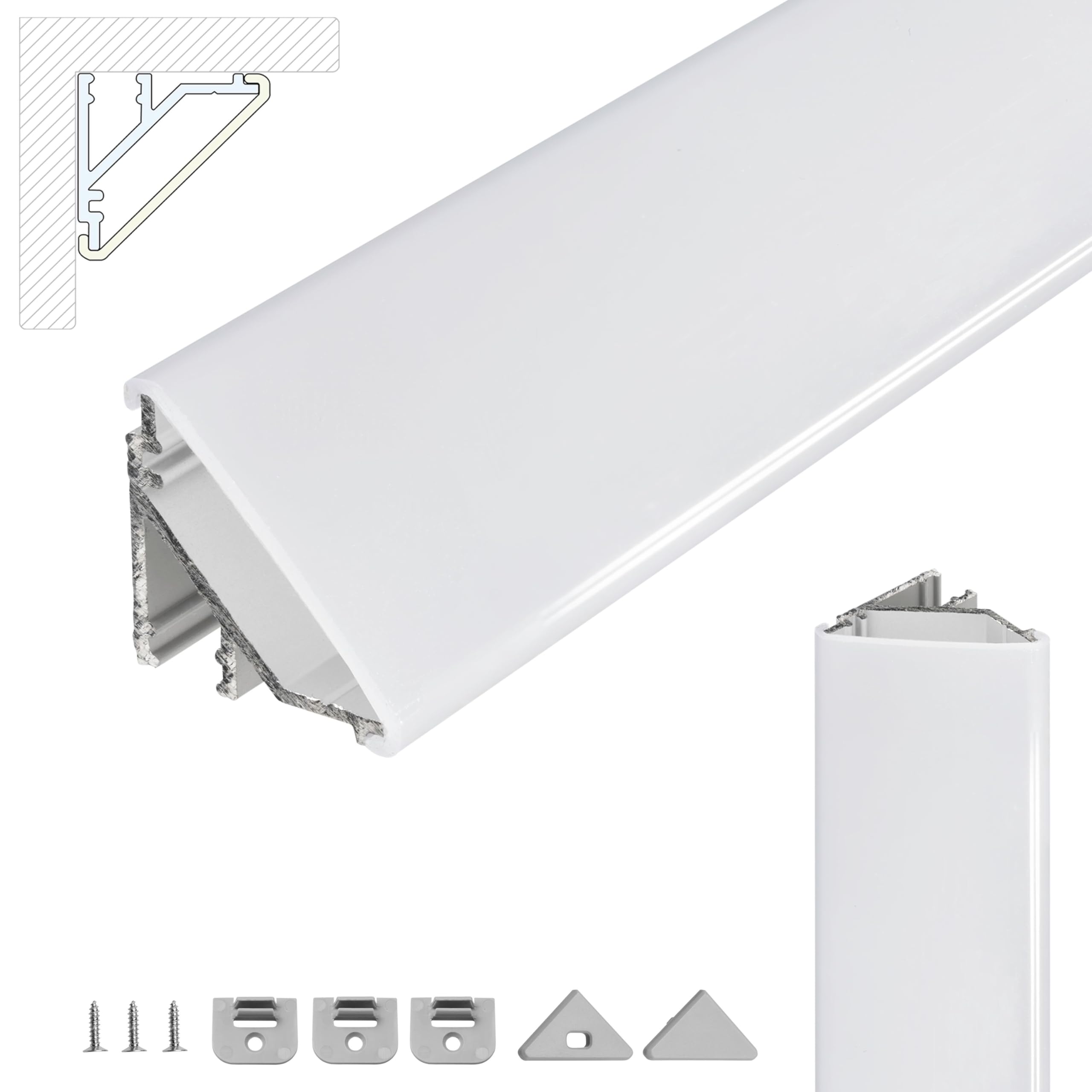 Brollux LED Eckprofil V24 Set 2m (1x2m) Alu Profile 45 Grad Ecke Aluminium für LEDs Strip Lichtleiste ohne Leuchtmittel