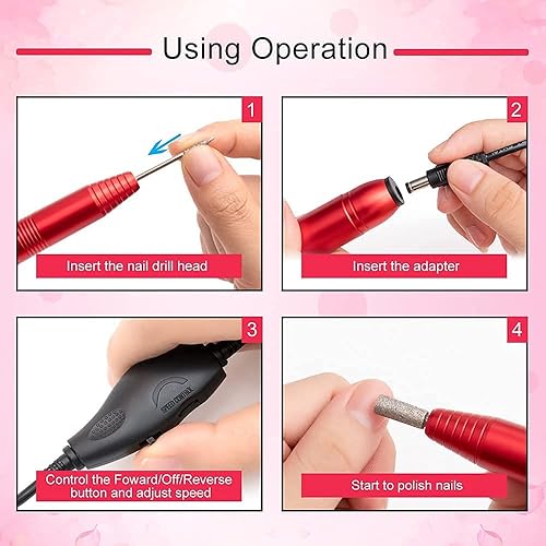 Miniatura 4 de Taladro de uñas eléctrico, taladro de uñas portátil profesional para uñas acrílicas, kit de lima de uñas eléctrica portátil con brocas y bandas de