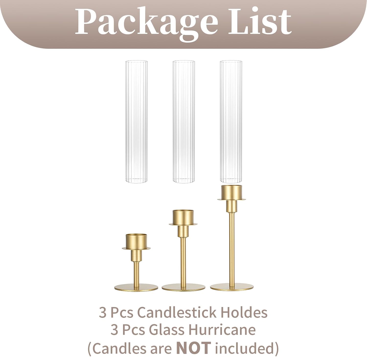 Sziqiqi Gold Hurricane Candle Holders: Gold Candlestick Holders Set of 3