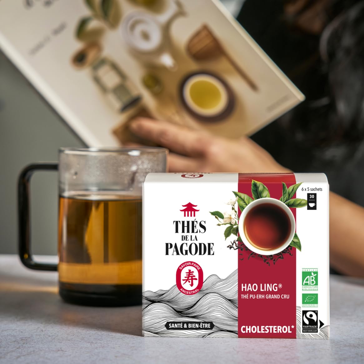 Thés de la Pagode | Té Hao Ling Ecológico de Comercio Justo | Lote de 2x 30 bolsitas | Té Pu-Erh con Antioxidantes | Mantenimiento de un Nivel Saludable de Colesterol | Sabor Amaderado y Redondo