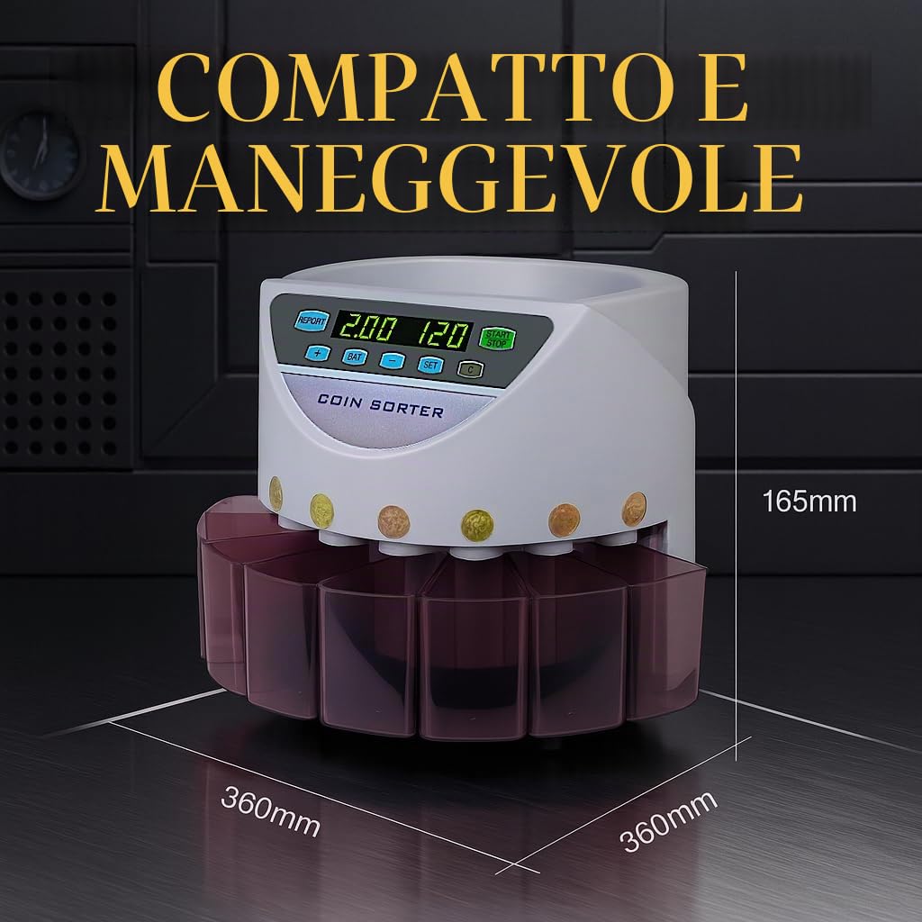 BEITZ BS-9001 - Contatore automatico e classificatore di monete per euro, contatore di monete per monete, conta e organizza monete in base al valore, automatico, contatore di monete con 8 scomparti