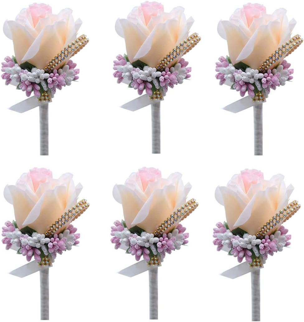 Groom Groomsman Rose Boutonniere Buttonholes Corsage Rose Flowers Brooch for Wedding Prom Party