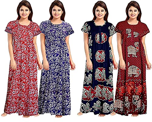 Women's Cotton Printed Maxi Nightgown Night Wear Free Size Combo ...