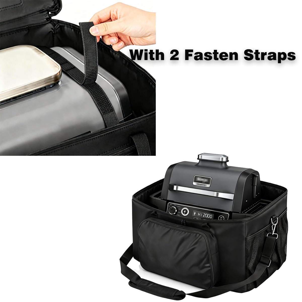 Tragetasche für Ninja Pizzaofen OO100 Serie, wasserabweisend, gepolsterte Tragetasche mit mehreren Taschen und Schultergurten, Schwarz