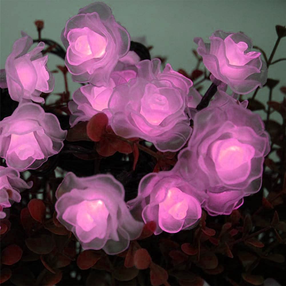 Okqyimaqq Pink Solar Flower String Lights Outdoor, 22M 200Led Solar Rose Flower String Lights Waterproof 8 Mode For Garden Yard (Pink)