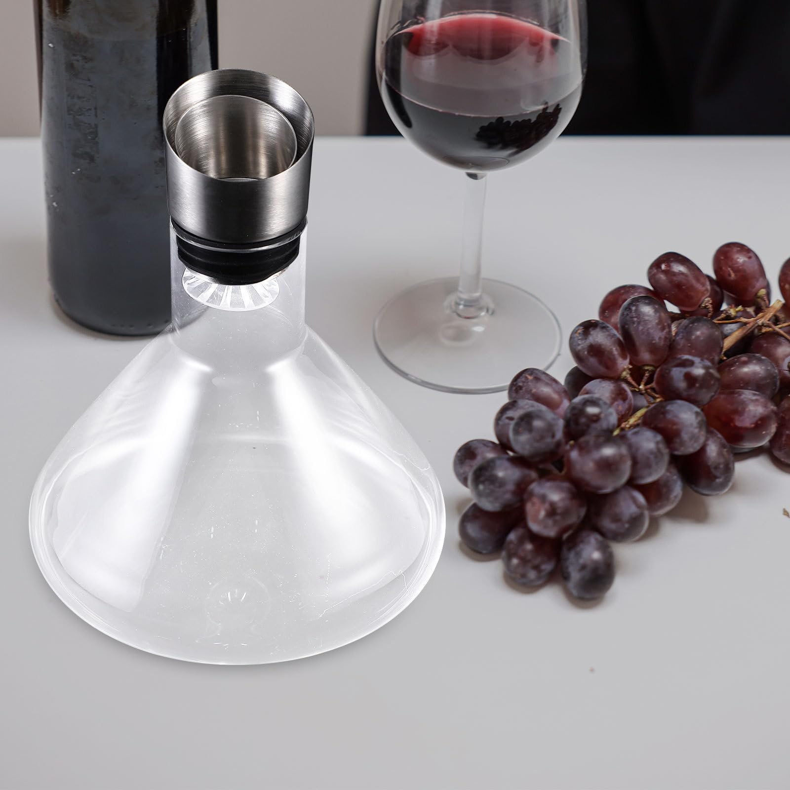 Decantador de Vino de Vidrio Creativo 1 Pieza para Vino Tinto | Función de Decantación y Vertido, Favorece la Oxidación, Acabado Cristalino