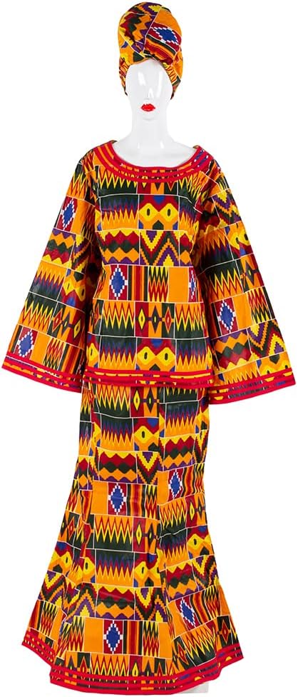BAZINRICHE Women African Dresses Clothing Ankara Bazin Riche Dress Womens Skirts Set Print Dashiki Top with Headscarf - Image 3