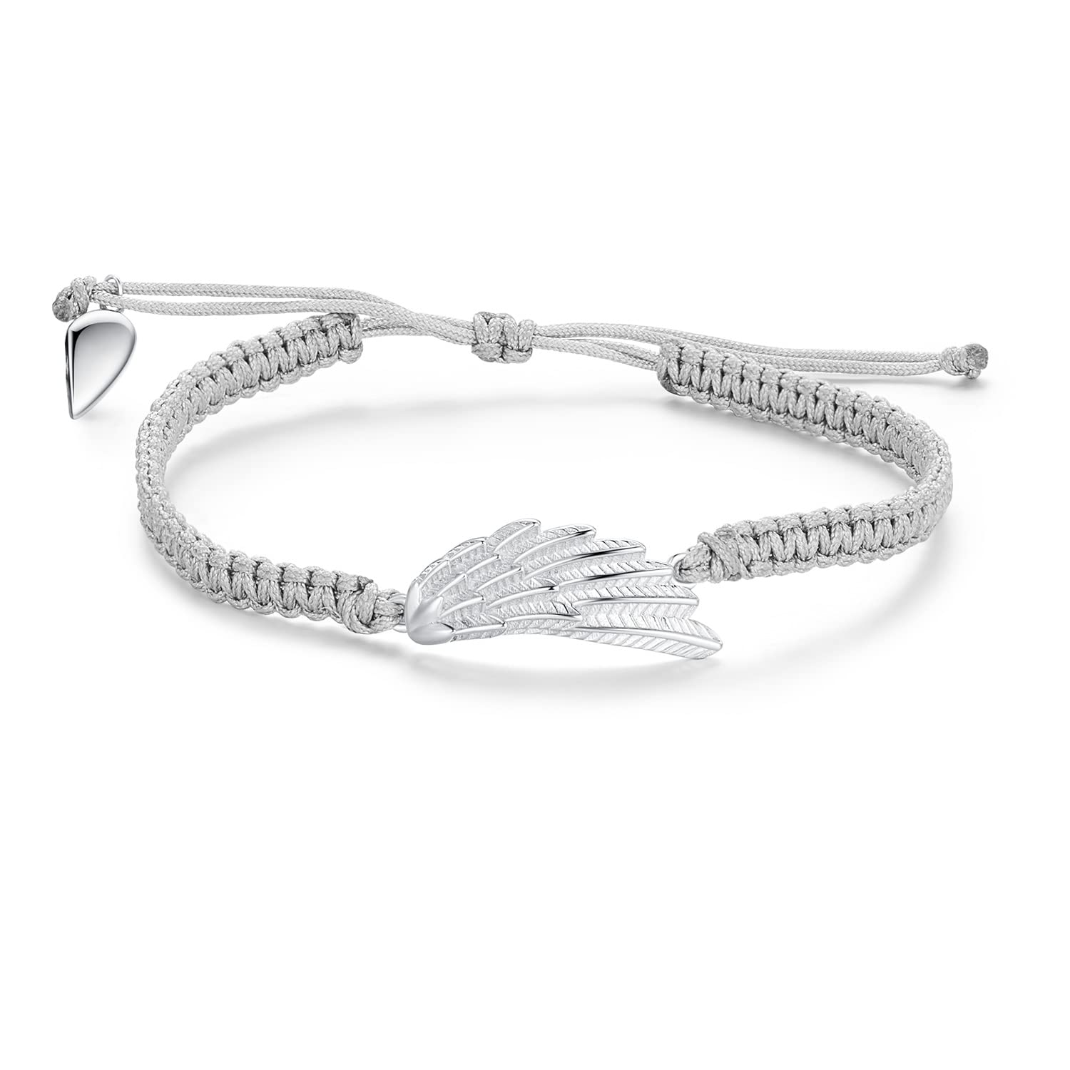 MOCHAMIK Pulsera de bendición benedictina Tejida a Mano con cordón Negro/cordón de Plata con ala de ángel